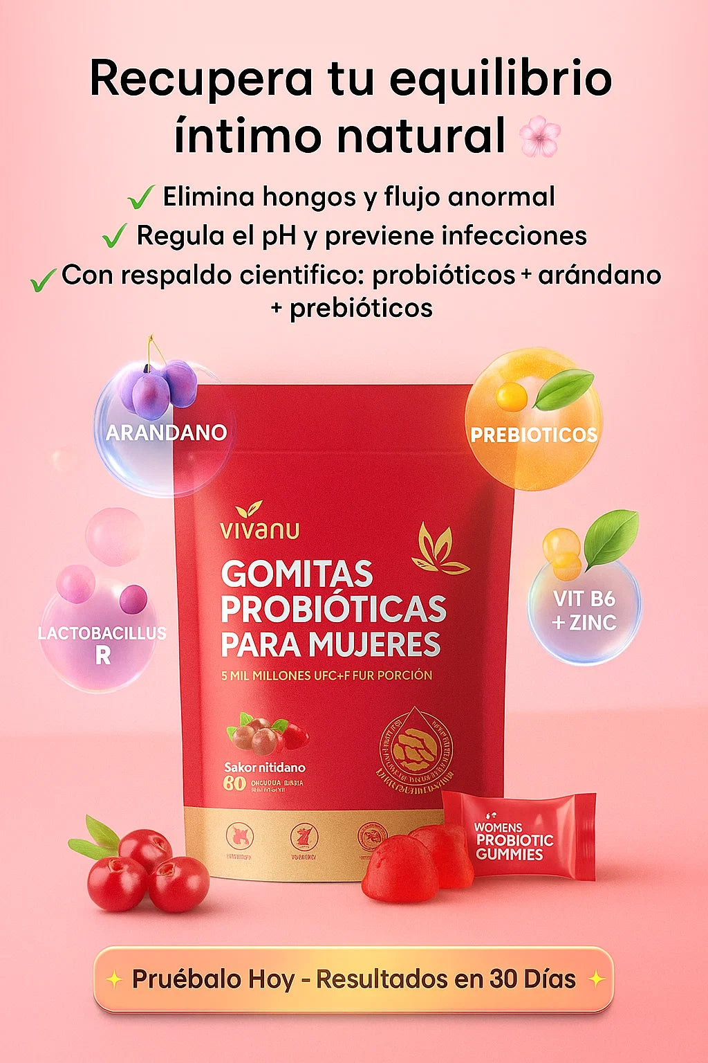 Gomitas probióticas Vivanu para mujeres